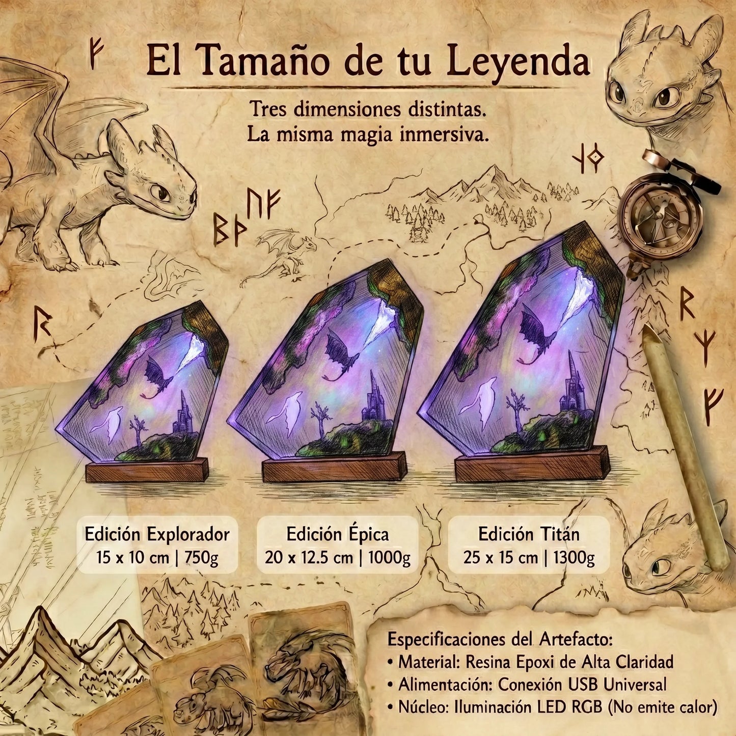 Lámpara HTTYD de Resina Epoxi LED