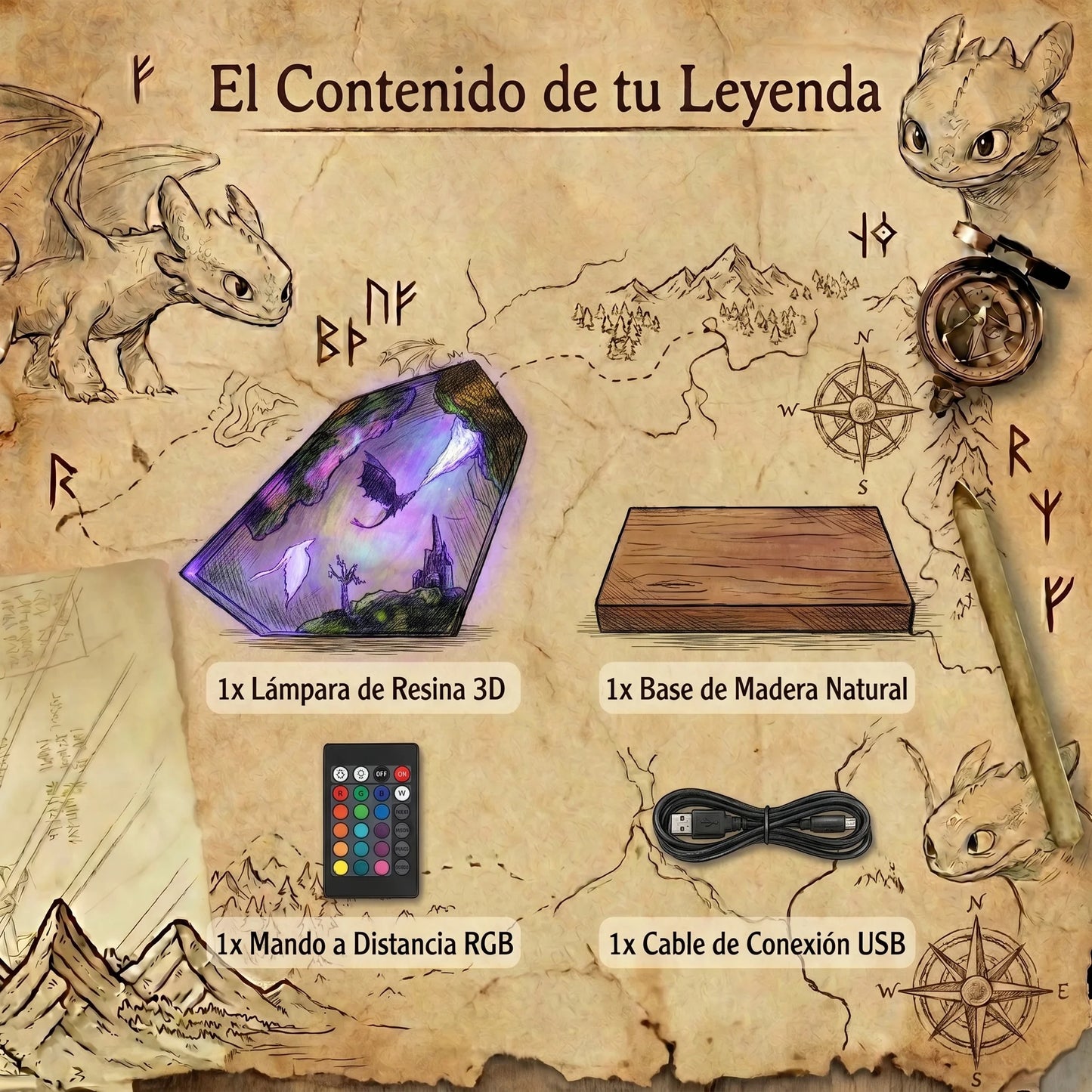 Lámpara HTTYD de Resina Epoxi LED